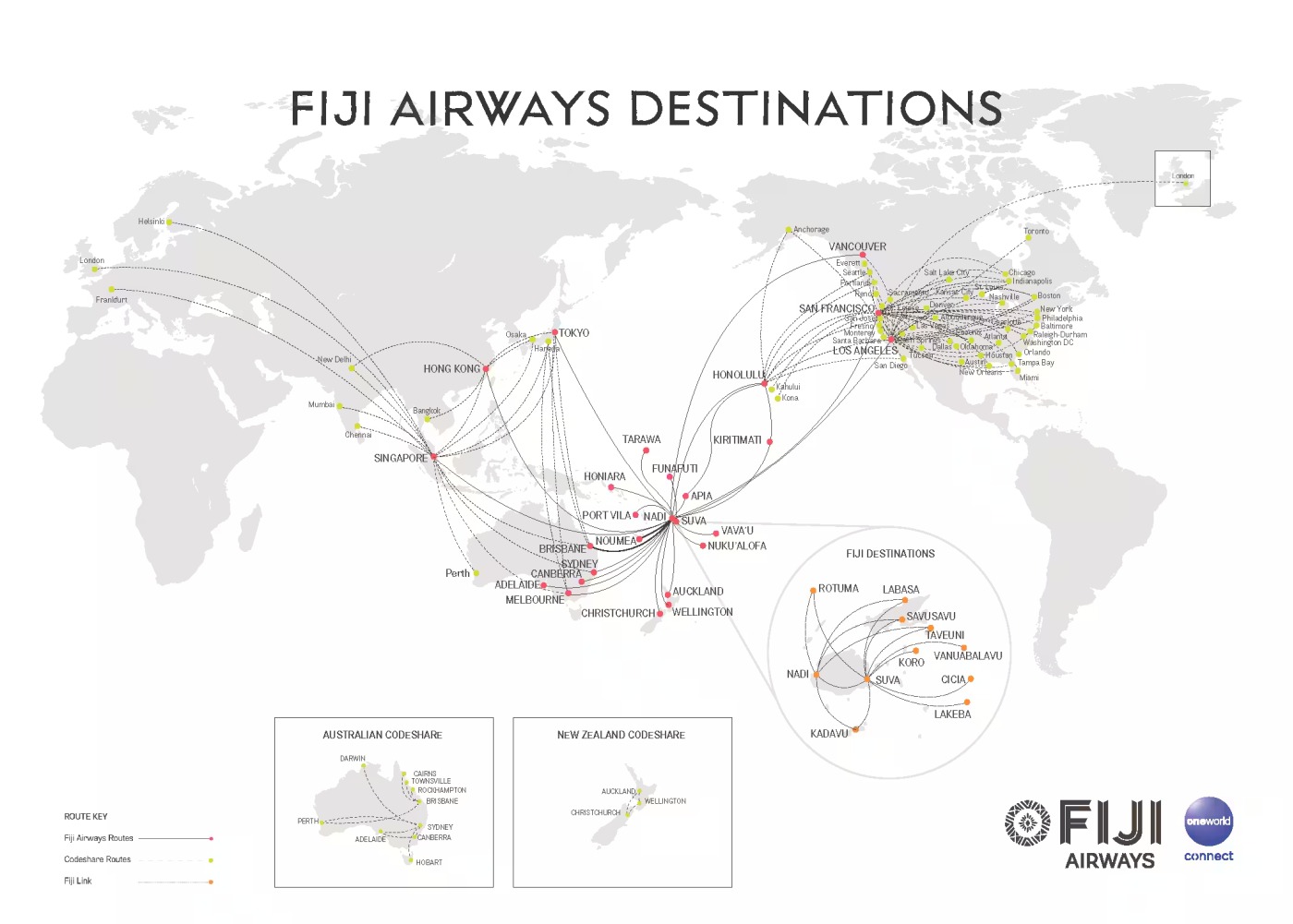 フィジー航空路線図: